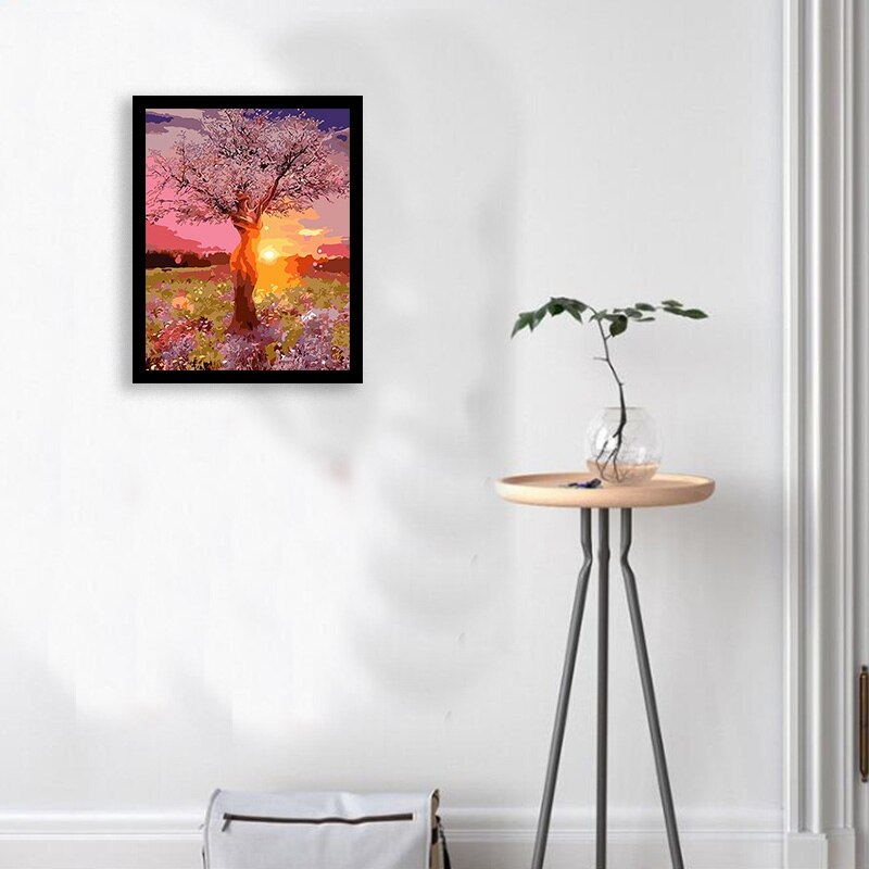 Paint By Numbers Diy Acrylic Painting Kit for Kids & Adults Beginner - 16x20 Inch Tree in the Sunset (Without Frame)