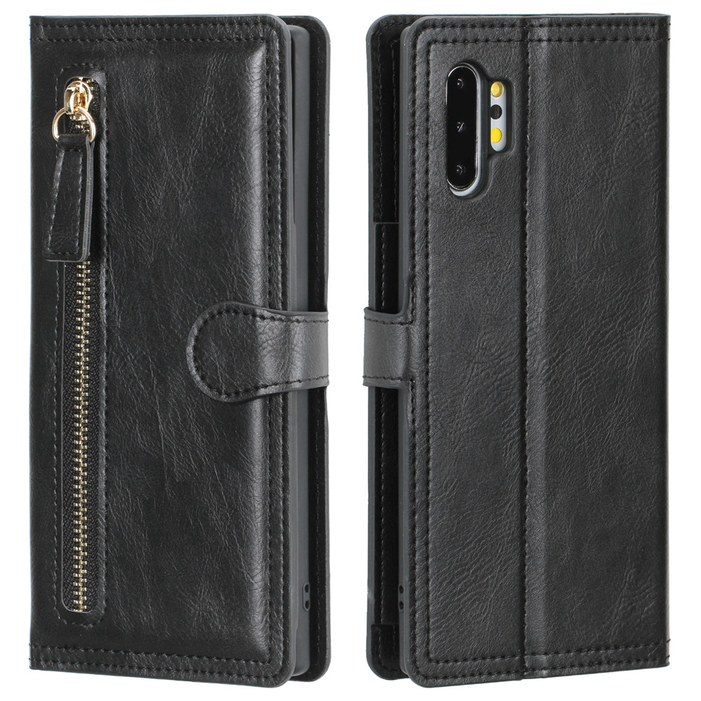 Étui portefeuille en cuir à rabat avec fermeture éclair pour Samsung Galaxy Note 10/S10 Plus, avec porte-cartes: Beige