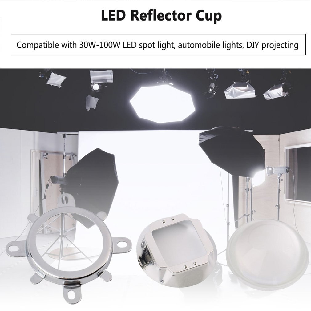 60-80 Degree 1 Set of 30W 50W 100W LED 44mm Lens + Reflector Collimator + Fixed Bracket 3mm Thickness Bottom