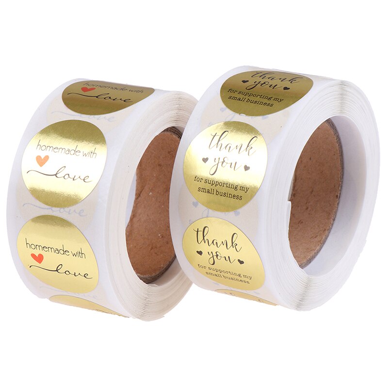 500pc Thank You For Supporting My Business Kraft Stickers With Gold Foil Round Labels Sticker For Shop Handmade Sticker 2.5cm