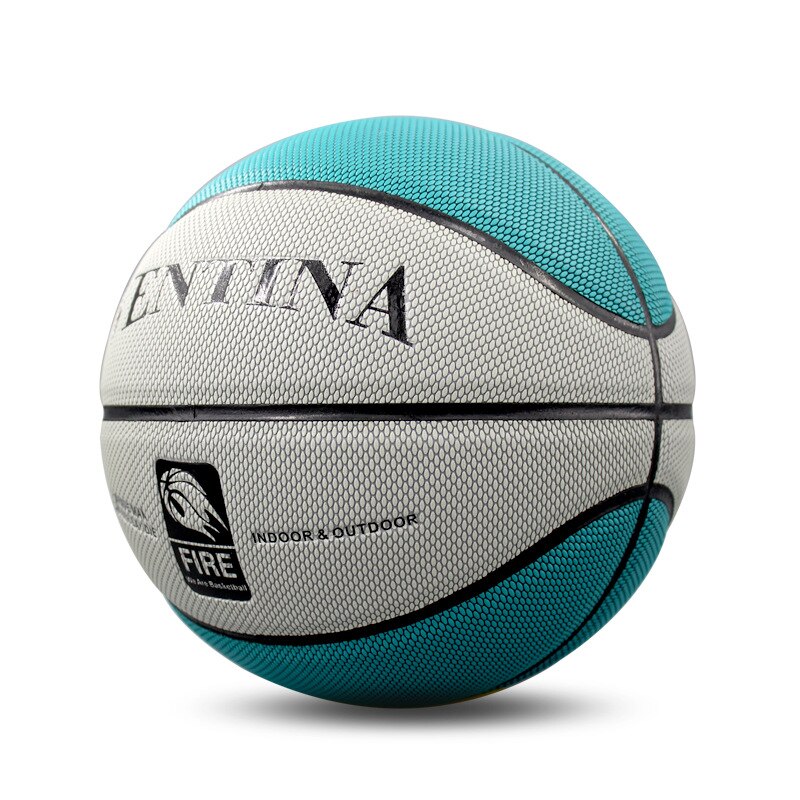 Hygroskopisk skridsikker pu blødt læder basketball udendørs indendørs basketball træning slidbestandig størrelse 7 basketball: Blågrå