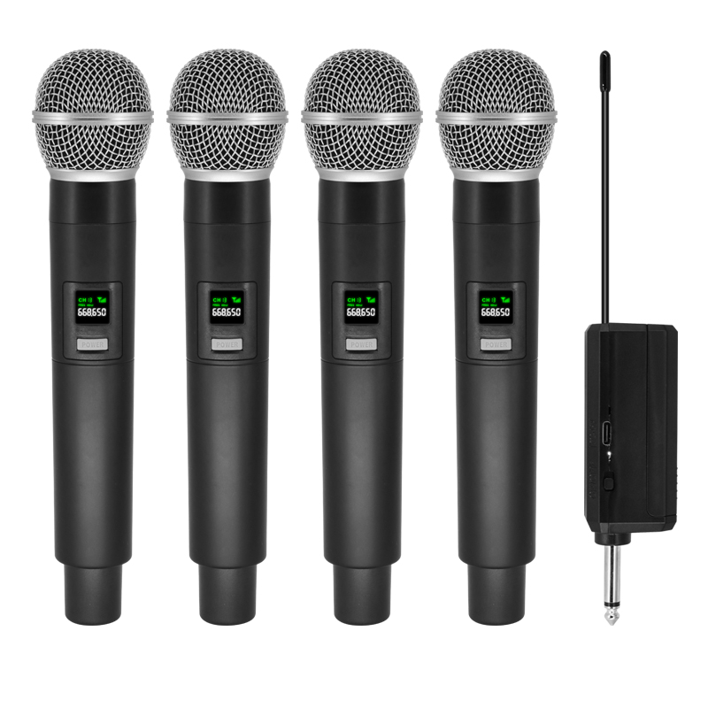 Wireless Microphone 4 Channels Karaoke Handheld Chargeable Easy Use Outdoor With Suitcase