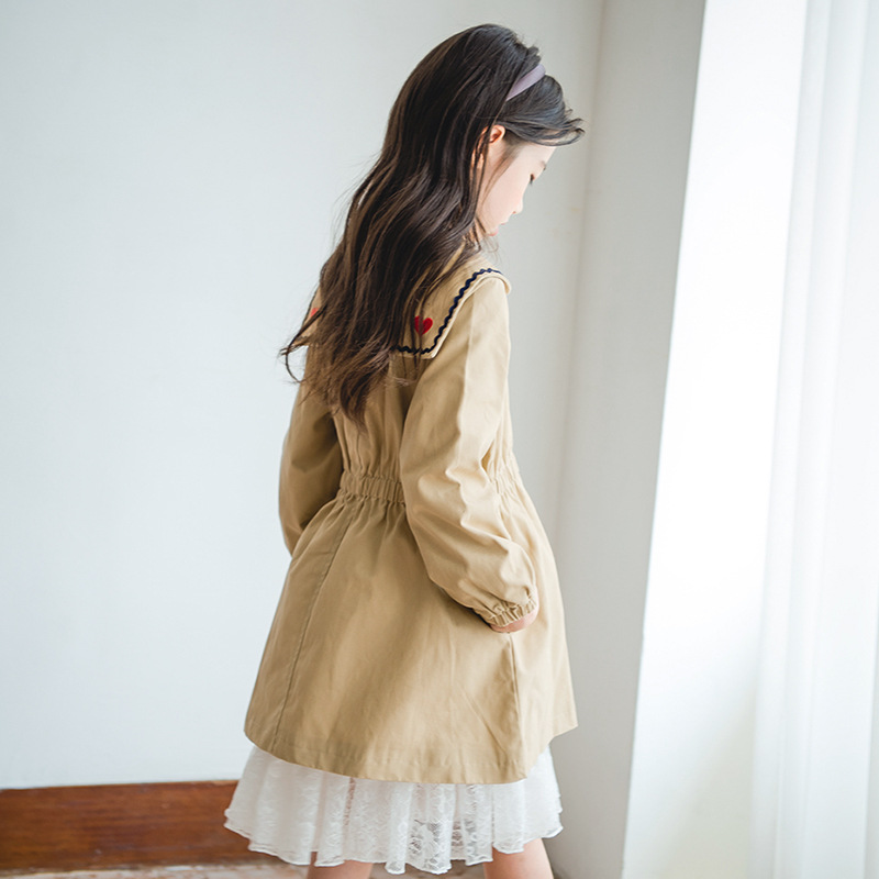 Trench Coat for Young Girls Cotton Clothing Children Coat Kids Overcoats Floral Pattern Child Spring Outwear Autumn Long Clothes