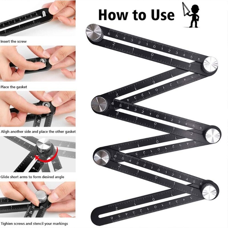 12- sidestrikker fliseråpning lokator belegning gulvfliser folding regel universell perforering multi vinkel måle linjal