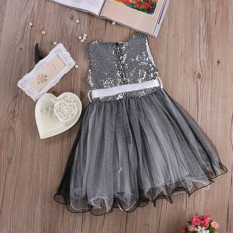 Vestido de lentejuelas para niñas pequeñas, vestidos sin mangas para fiestas, desfiles y bodas