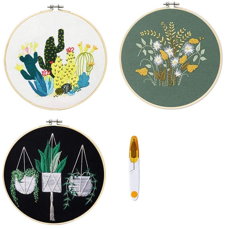 3 Sets Embroidery Starter Kit with Pattern, Cross Stitch Kit for Beginners Include Embroidery Clothes Embroidery Hoops