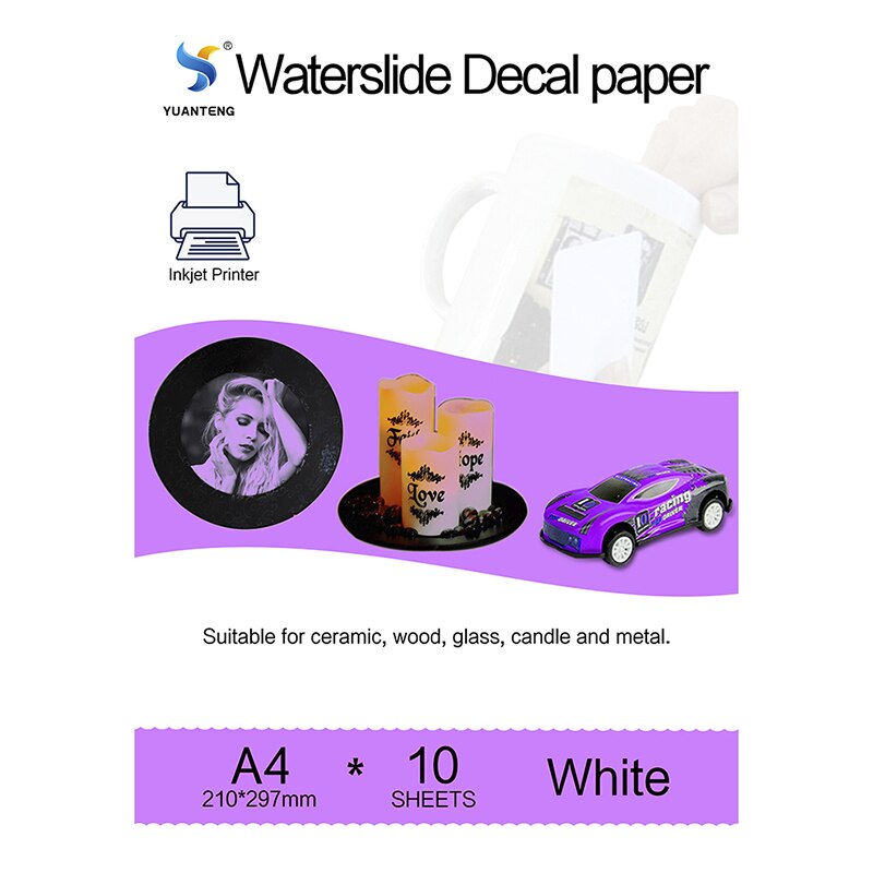 (10 Stks/partij) a4 Formaat Inkjet Water Slide Decal Papier Witte Achtergrond Transfer Papier Inkjet Waterglijbaan Decalpapier Voor Keramische