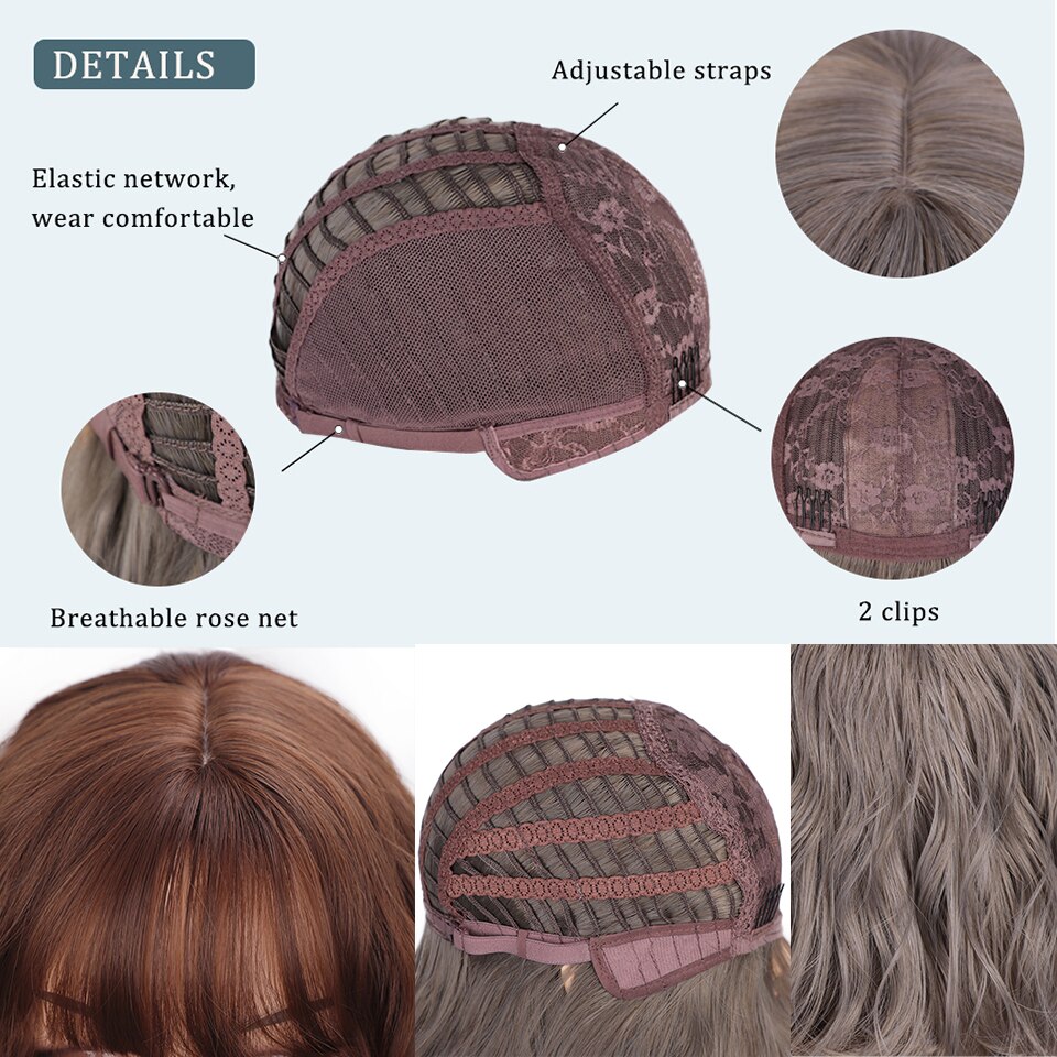 SUe EXQUISITE Wavy Wig 12'' Short Bob Wigs With Air Bangs Shoulder Length Women's Curly Wavy Short Wig for Halloween Costume