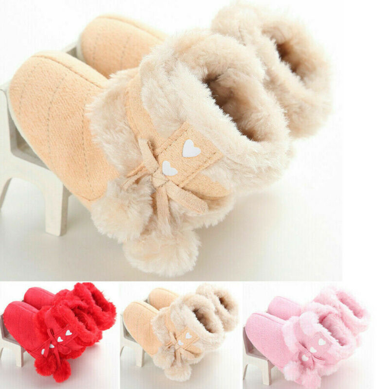 Newborn Baby Girl Toddler Fur Boots Soft Sole Crib Shoes Booties Prewalker Cute Winter Shoes 0-18M