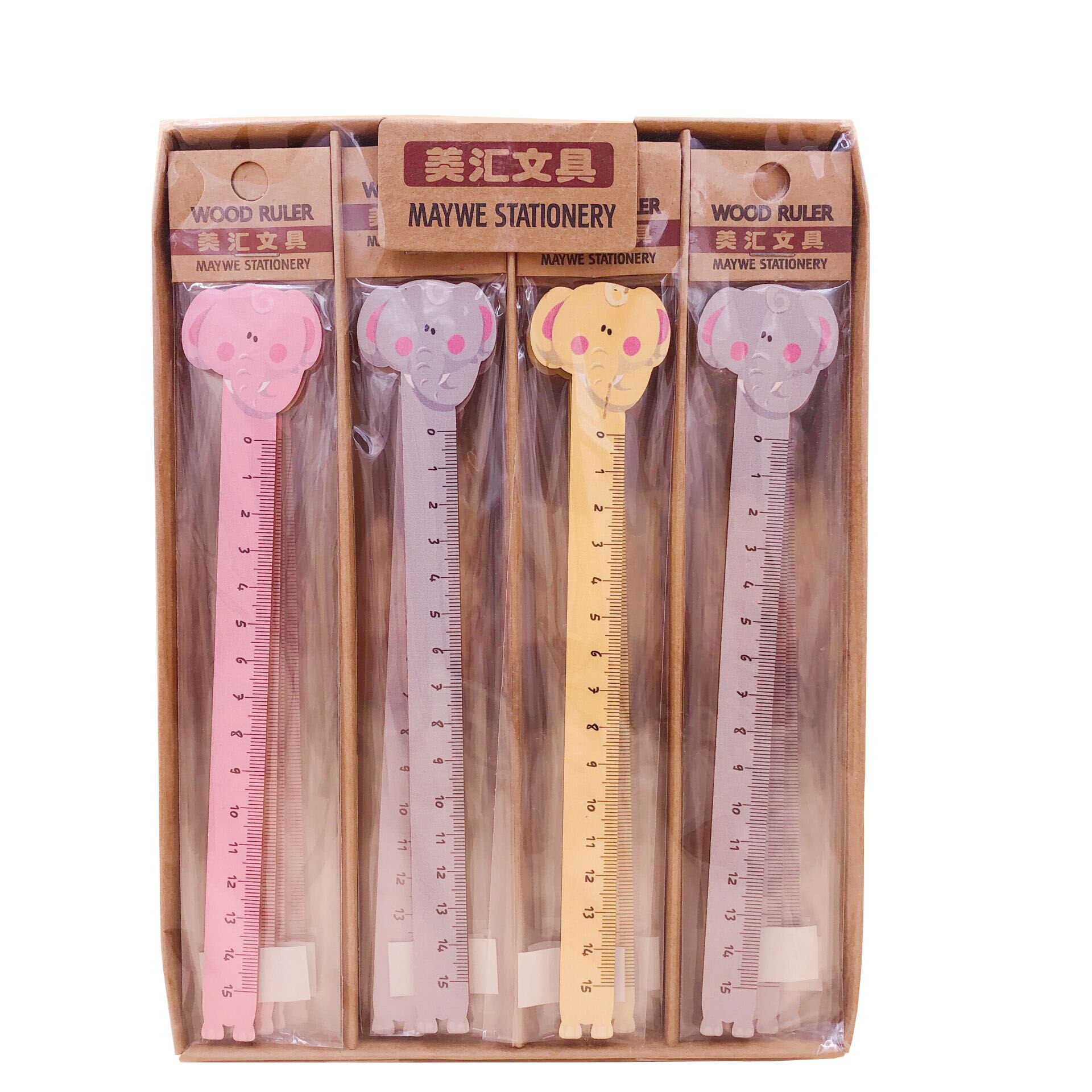 1pcs Wooden Straight Ruler 15 Cm Donuts / Crocodile Kawaii Animal Drawing Ruler School Office Stationery: Elephant