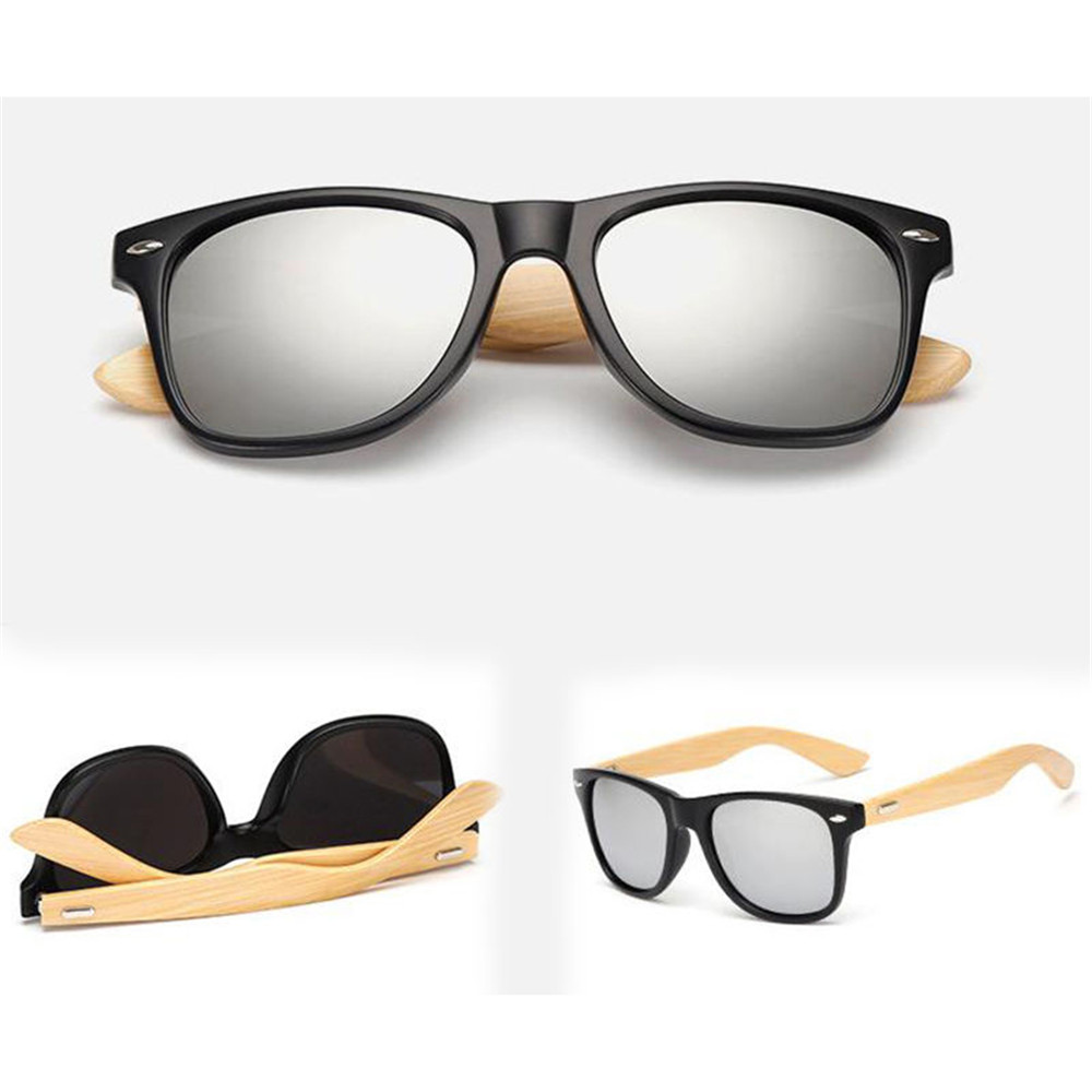 2019 nova retro polarizado óculos de sol das mulheres dos homens viagens esporte moda design da marca de bambu moldura de madeira óculos de sol para as mulheres: Silver
