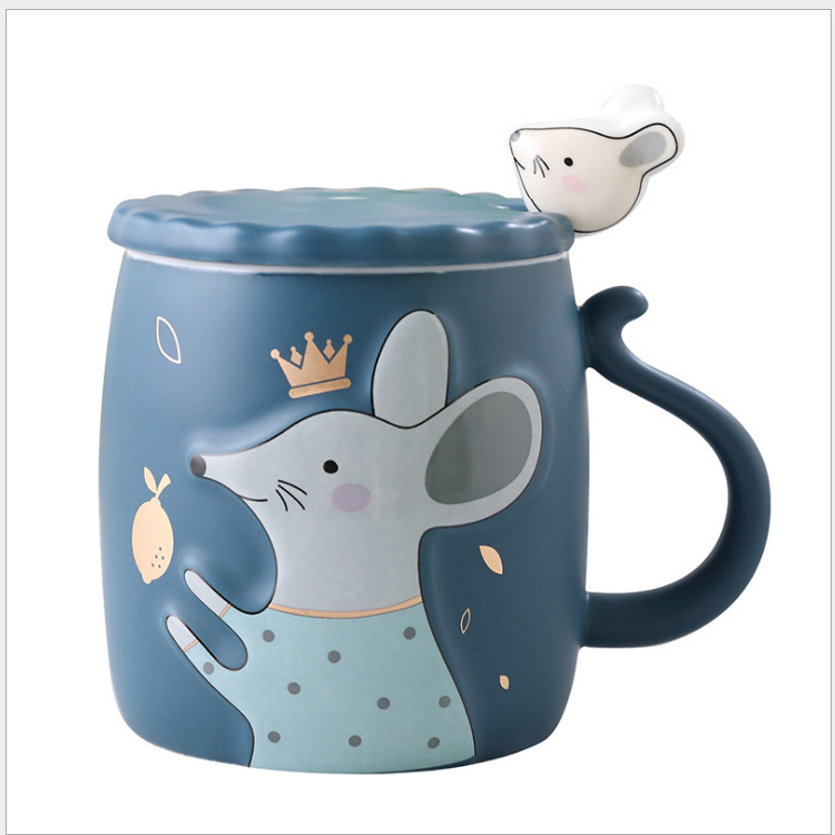 Taza de café con tapa de ratón de dibujos animados, cerámica, jarras de animales, tazas de café, té de la leche, 400ml