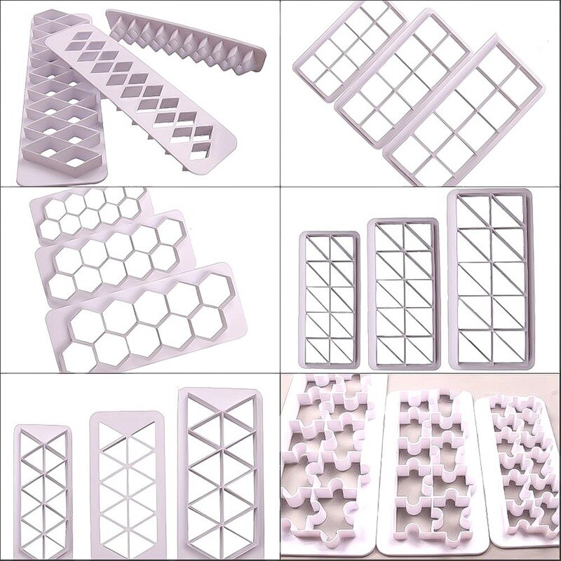 3pcs Square Geometric Cutters Fondant Cookie Cutter Geometry Cake Mold Fondant Mold Cake Decorating Tools Baking 6 Designs