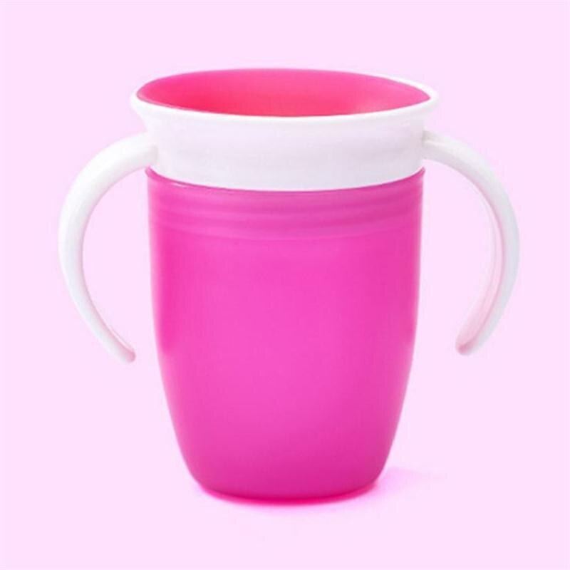 Vasos de aprendizaje para bebé, taza giratoria para Aprendizaje de bebé, con doble ASA, a prueba de fugas, botellas de agua para niños, 240ML: pink