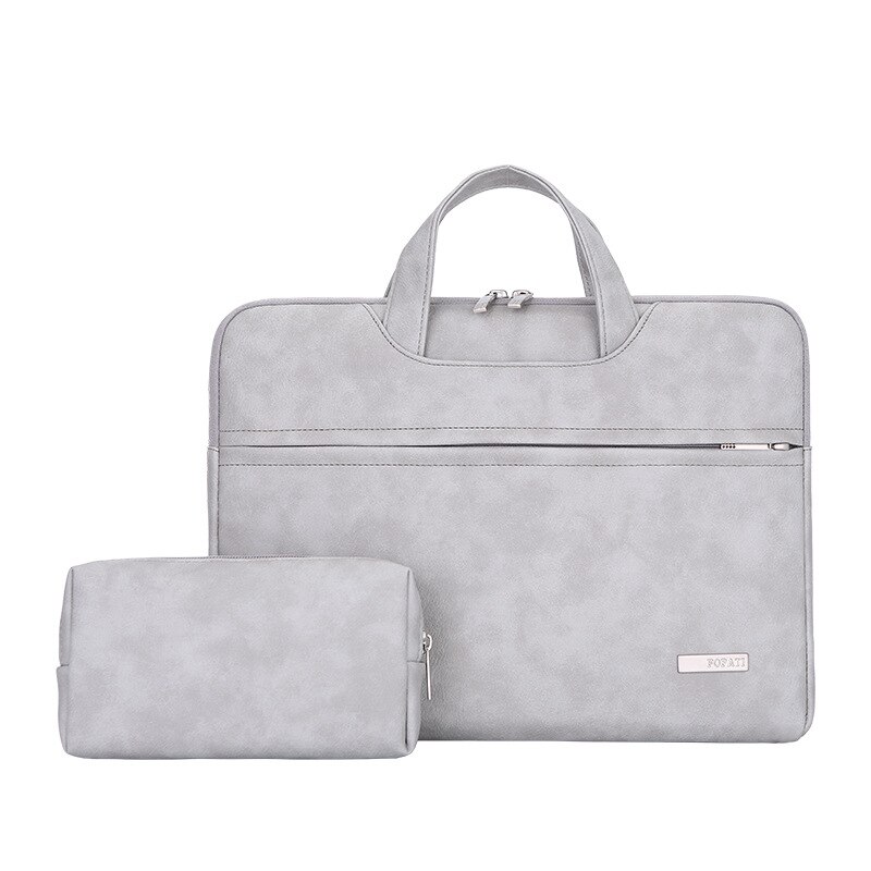 Kissyenia PU Leather Waterproof Laptop Briefcase Men Women 14inch Computer Bag Flight Shoulder Bag Business Travel Laptop KS1343: Gray with Purse