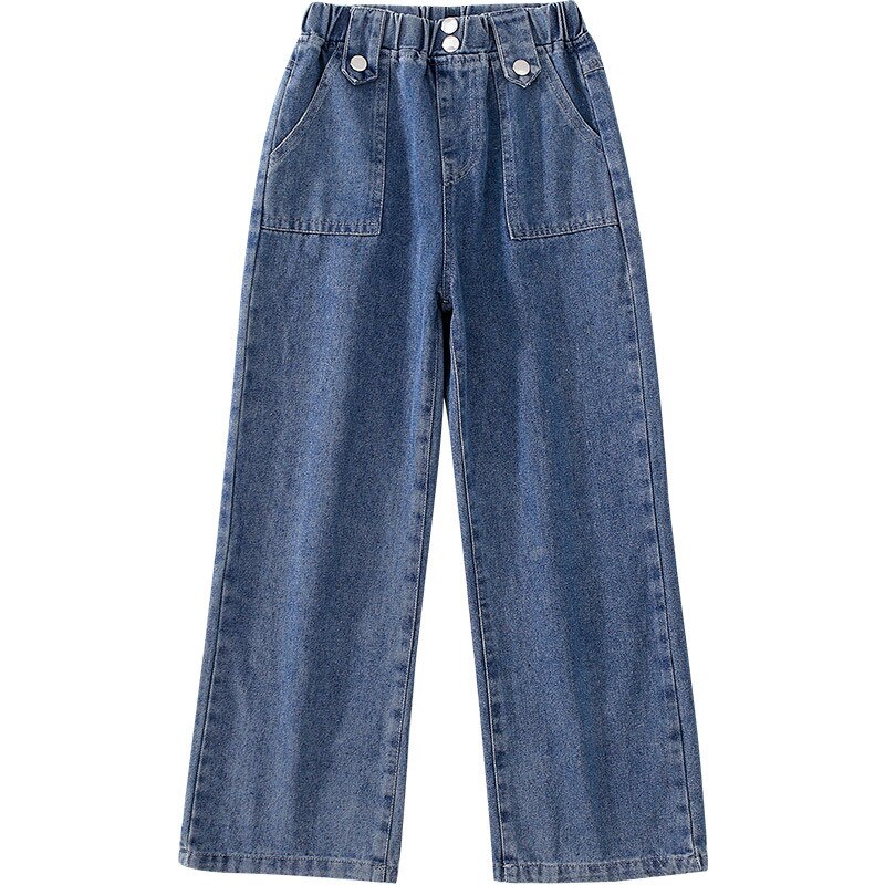Pantalones vaqueros de pierna ancha para niñas, Jeans rectos con botones, holgados, informales, a la , para adolescentes, primavera 2022: 7