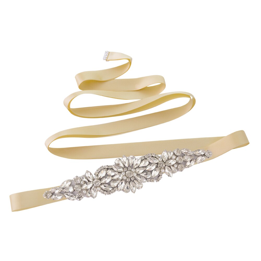 TRiXY S407 Rhinestones Belt Wedding Belt Silver Diamond Belt Crystal Bridal Belt Sash for Wedding Gown Shiny Wedding Accessories: champagne