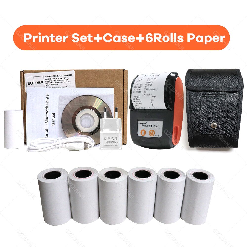SII e boleta 58mm Mini Bluetooth Printer Thermal Portable Receipt Ticket Bill Machine Printer for Mobile Android Phones: Orange Add 6Rolls / EU plug 