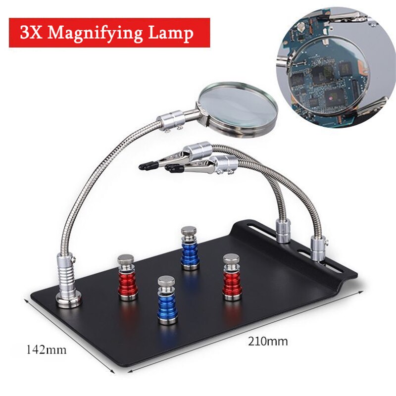 Helping Hand Third Hand Soldering Tools Flexible 360 degree Stainless Steel Arms 3X Magnifying Lamp With Heavy Duty Base And Rot