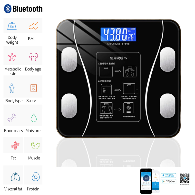 Electronic Scale Bluetooth Smart Weight Scale Human Health Analyzer High Strength Tempered Glass Kitchen Scale Bathroom Scale