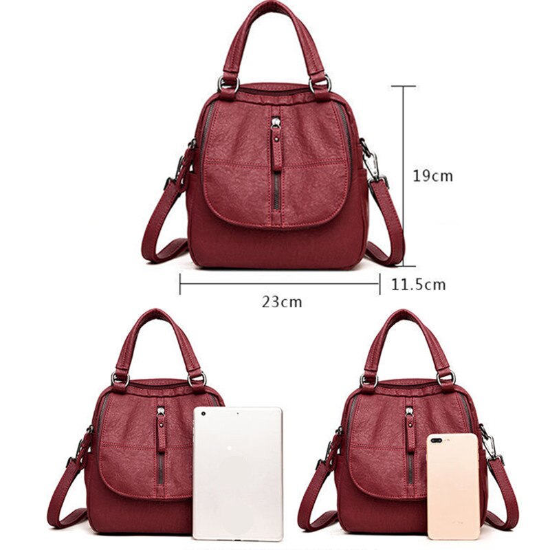 Multifunctional Black Red Women Backpacks Shoulder Crossbody Bags for Girl Bookbags Solid Small Schoolbags Travel Bag