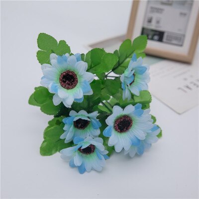 Bouquet de fleurs de tournesol en soie, 7 têtes, 30cm, pour décoration intérieure de noël, maison, mariage, fausses plantes, fleurs artificielles: light blue