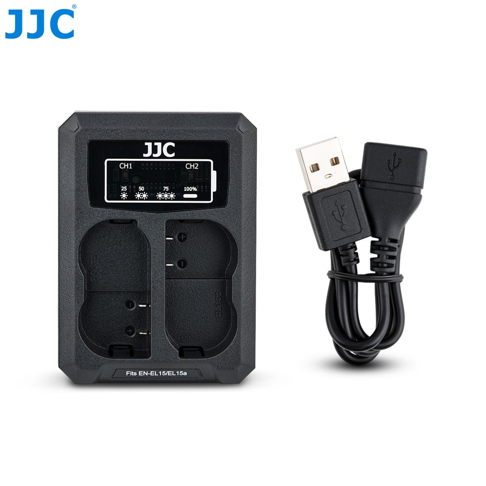 JJC USB Caricatore Doppio Della Batteria per Nikon EN-EL15 EN-EL15a EN-EL15b Batteria sulla Macchina Fotografica Z7 Z6 D850 D810A D810 D800 Sostituisce MH-25A