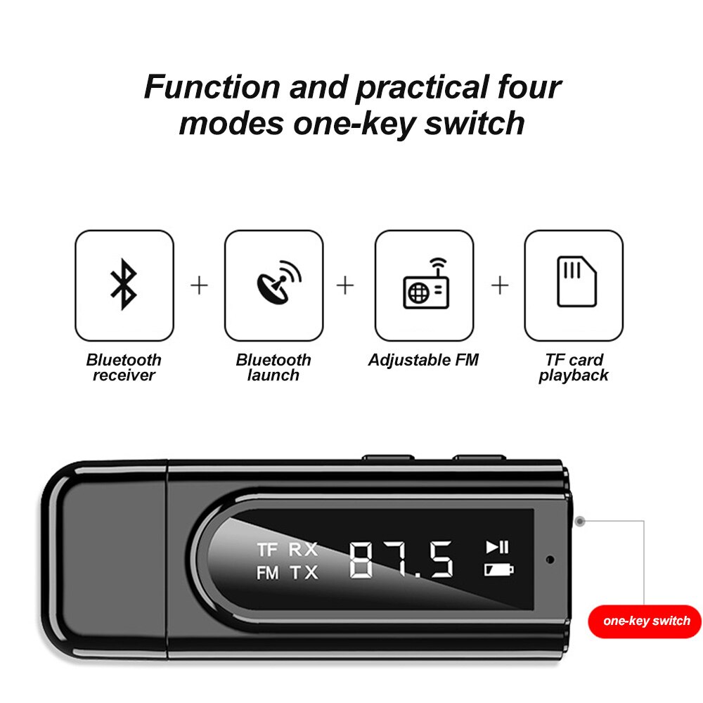 Usb Bluetooth Adapter Auto Fm Bluetooth 5.0 Ontvanger MP3 Speler Aux Audio Dual Output Stereo Zender Adapter Met Led Digitale