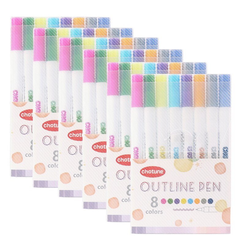 Double Line Outline Pens, 12 Colors Self-Outline Metallic Markers Glitter Writing Drawing Pens for DIY Art Crafts,: 6 set 12 colors B