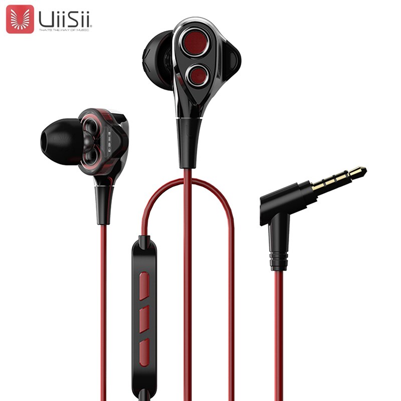 UiiSii BA-T8 HiFi Earphone Earbuds Dual Dynamaic Music In-Ear Earphone Noise Cancelling Wired with Mic For iPhone Xiaomi Android