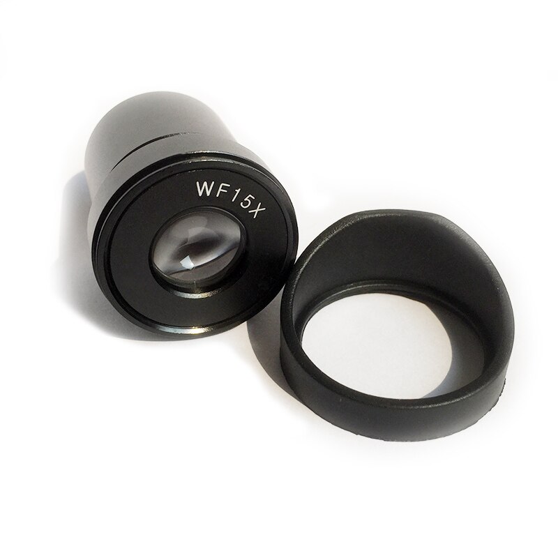 Lente Ocular WF15X de amplio campo, lente Ocular para microscopio estéreo, tamaño de montaje de 30 30,5mm con protectores de copas oculares de caucho