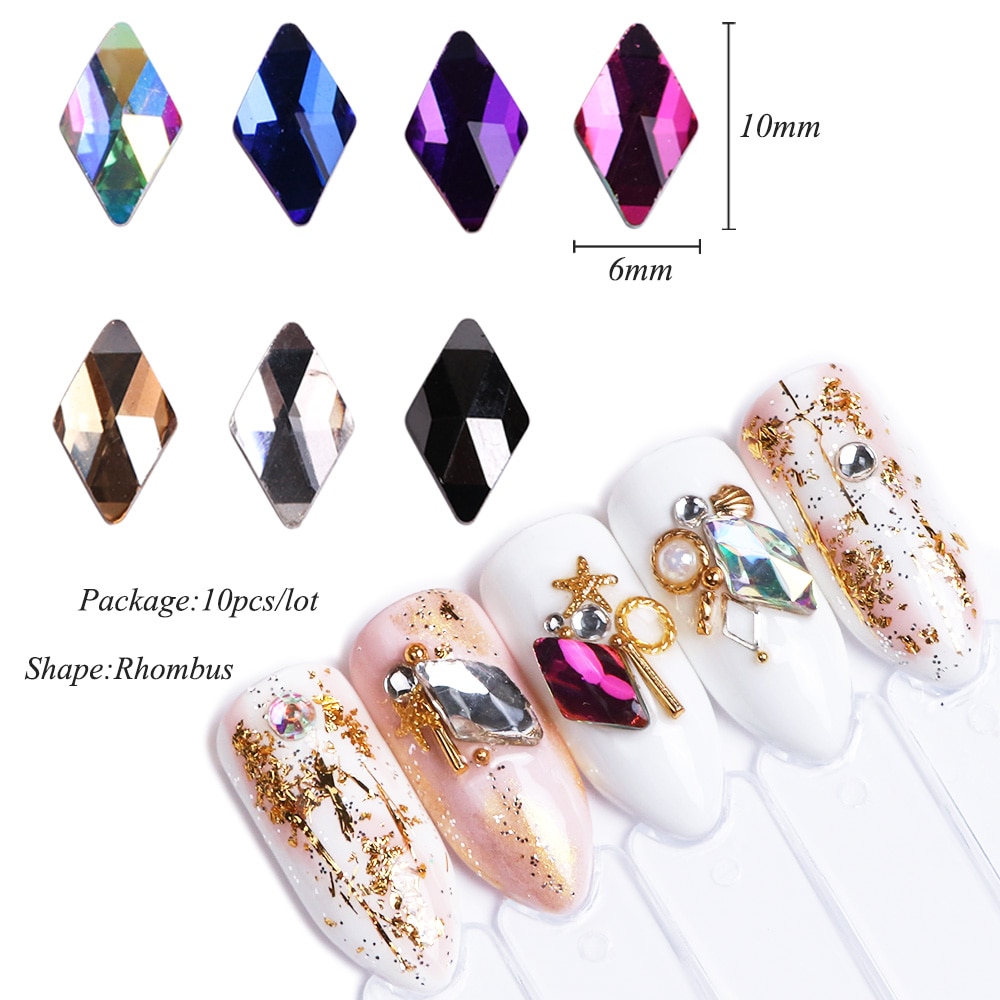 10 pièces losange ongles strass cristaux Flatback verre pierres manucure Nail Art décoration breloques gemme bijoux accessoires JI717