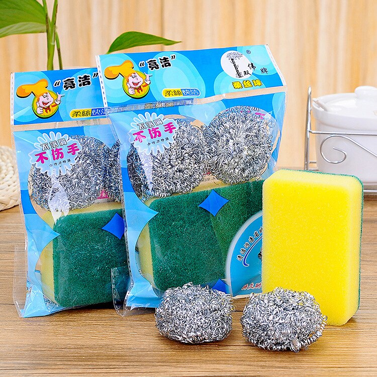 Roestvrij staal schoonmaken bal afwassen spons cleaning kit spons staal bal borstel pot bal theedoek
