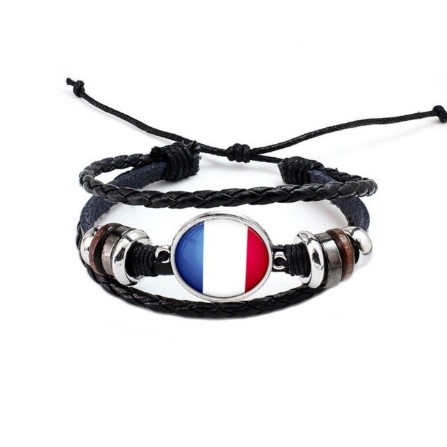 Football Team Logo Beads Multi-layered Bangle Jewelry Russian World National Flag Braided Rope Charm Punk: 3