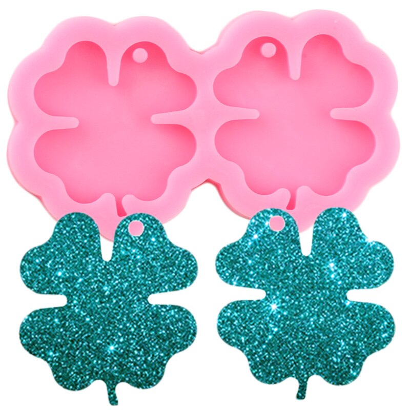 L/M/S Shiny Bladvorm Oorbellen Siliconen Mallen Klavertje Vier Sleutelhanger Klei Diy Epoxy Hars Sieraden mallen