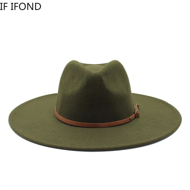 Sombrero de ala ancha para hombre y mujer, sombrero de ala ancha de lana sólida clásica, estilo británico, Panamá, Jazz, iglesia, 9,5 CM,