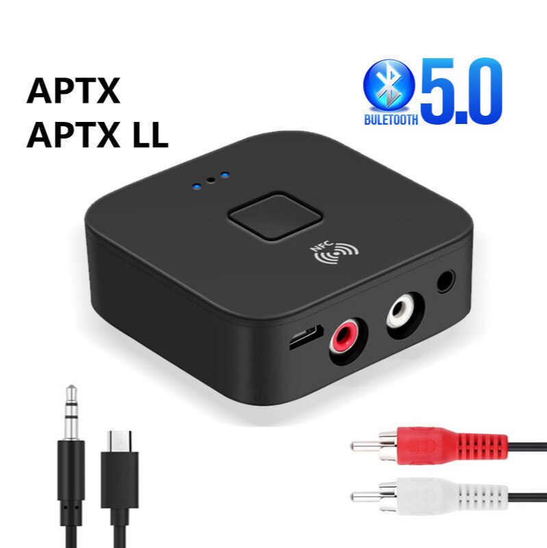 Bluetooth 5.0 Rca Audio Ontvanger Aptx Ll 3.5Mm 3.5 Aux Jack Muziek Draadloze Adapter Met Microfoon Nfc Voor Auto tv Speakers Auto On/Off