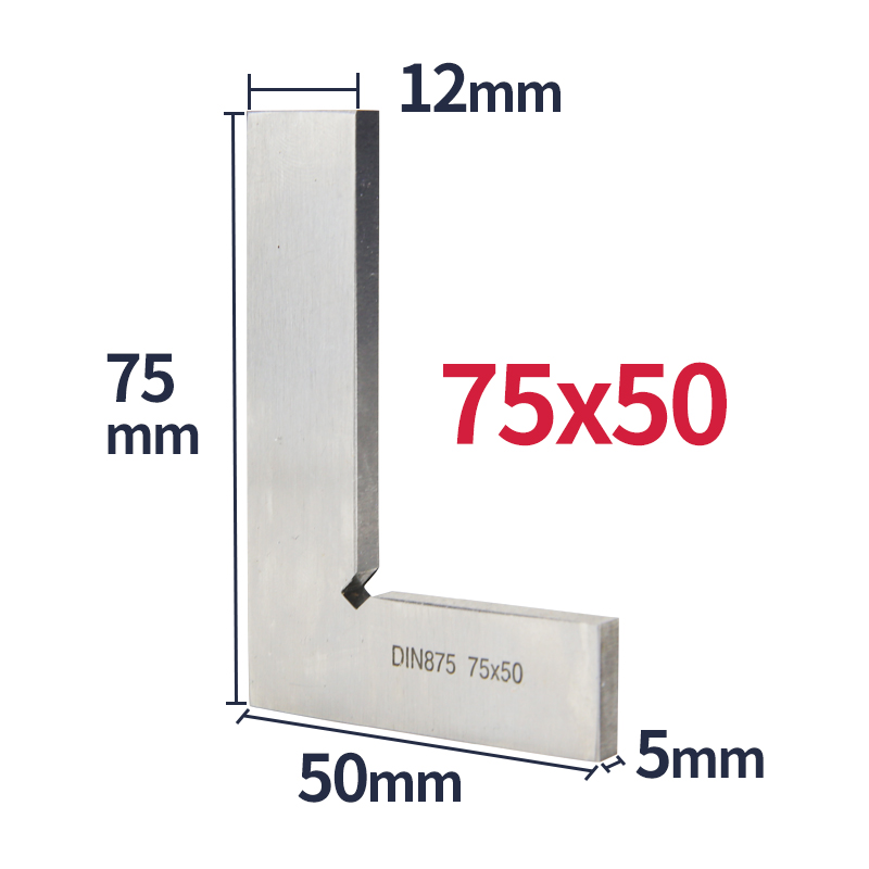Prueba la regla cuadrada de borde plano, herramientas de carpintería de 90 grados, juego de herramientas de medición de regla de ángulo recto de Metal, cuadrado 50x4 0/75x50mm: Plata