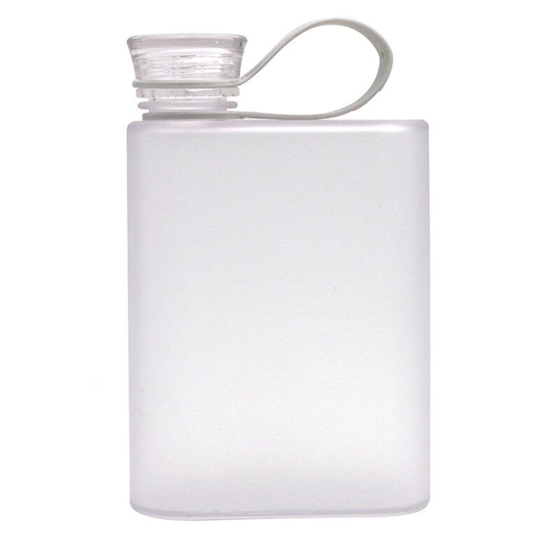 Frostat platt vattenflaska plast bärbar resmugg smal drickvattencykel cykel utomhus sportvattenflaska 400ml: Vit
