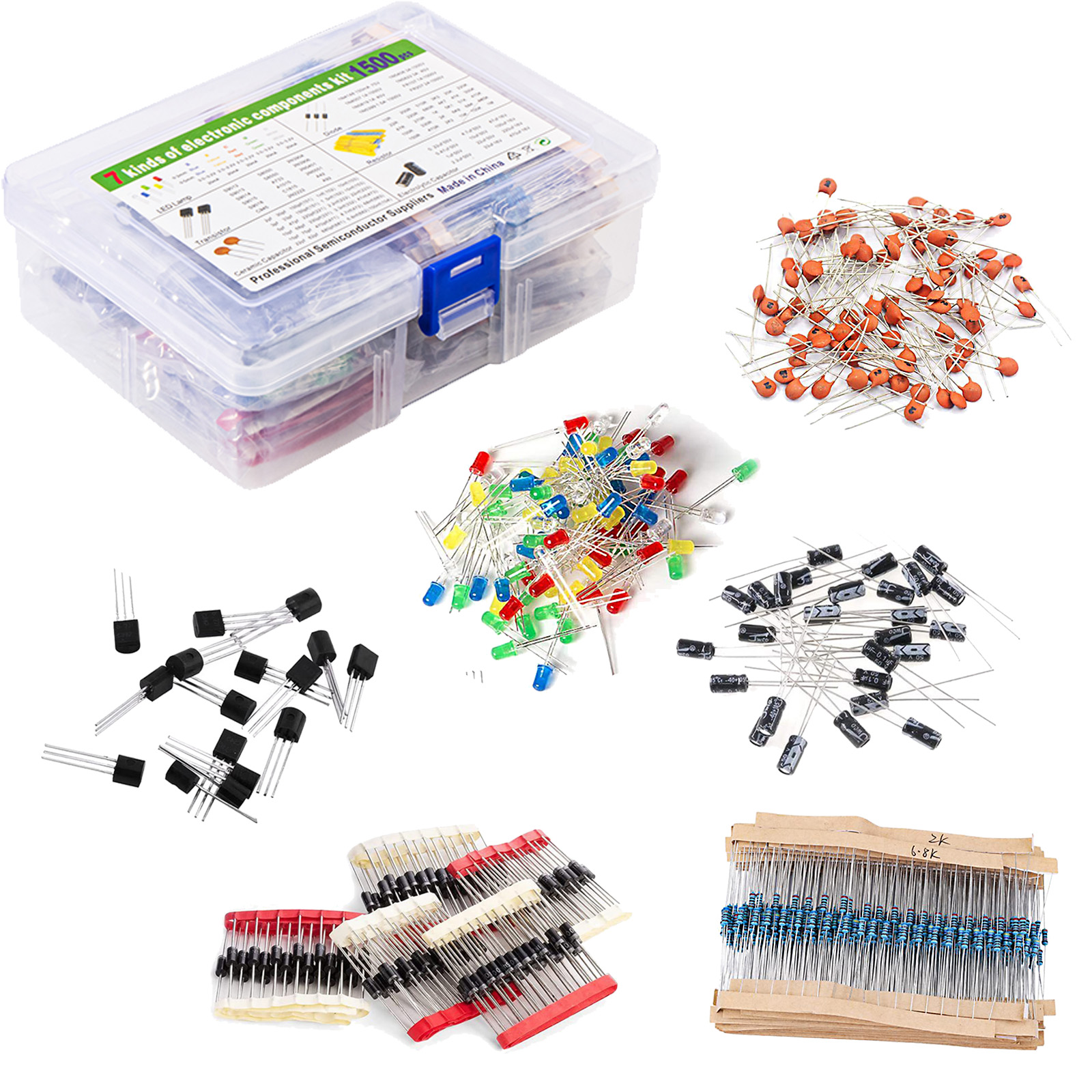 1500 Stuks Elektronica Component Assortiment Kit Condensatoren Led Diode Gelijkrichter Weerstand Transistor Voor Arduino Diy Project