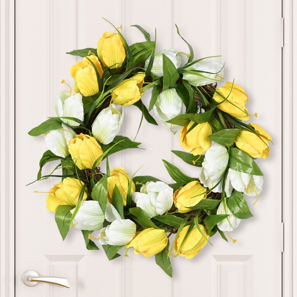 Spring and Summer Simulation Garland Porch Yard Wedding Wreath Tulip Forest Home Front Door Wall Rattan Circle Garlands Decor