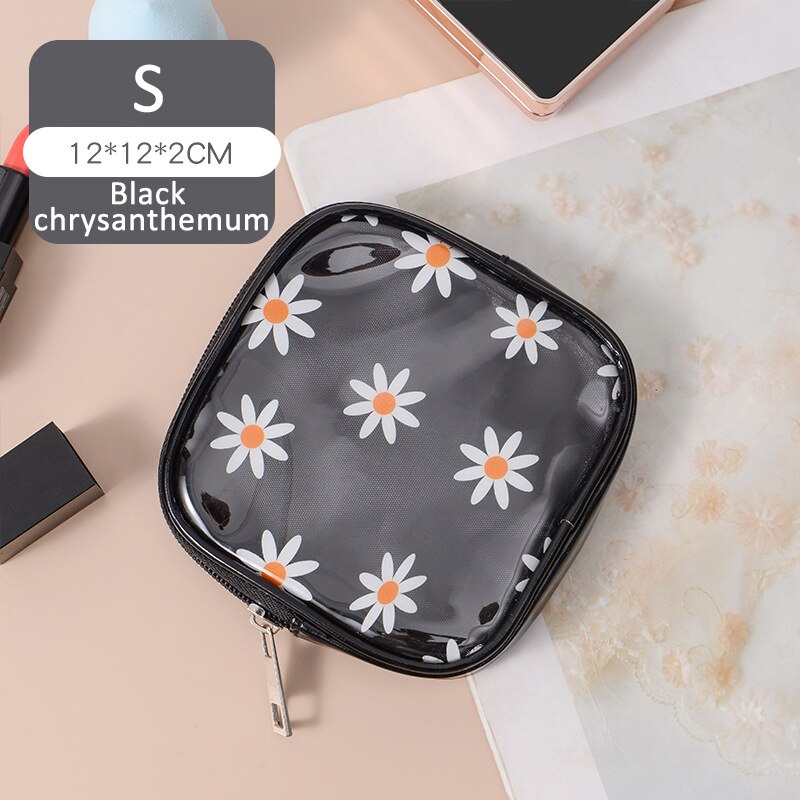 Q grote capaciteit draagbare voor vrouwen cosmetische tassen pvc doorschijnend bedrukt s/m/l/set waterdichte multifunctionele meisjes toilettassen: Zwart s