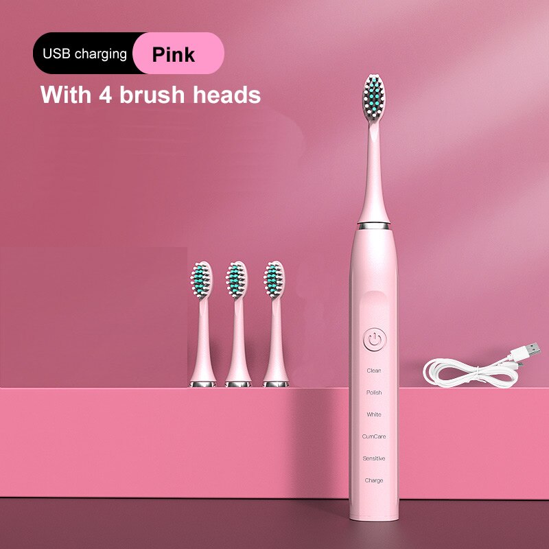 gollinio Sonic Electric Toothbrush Adult Timer Brush 5 Mode USB Charger Rechargeable Tooth Brushes Replacement Heads Set GL12A: GL12Pink4H