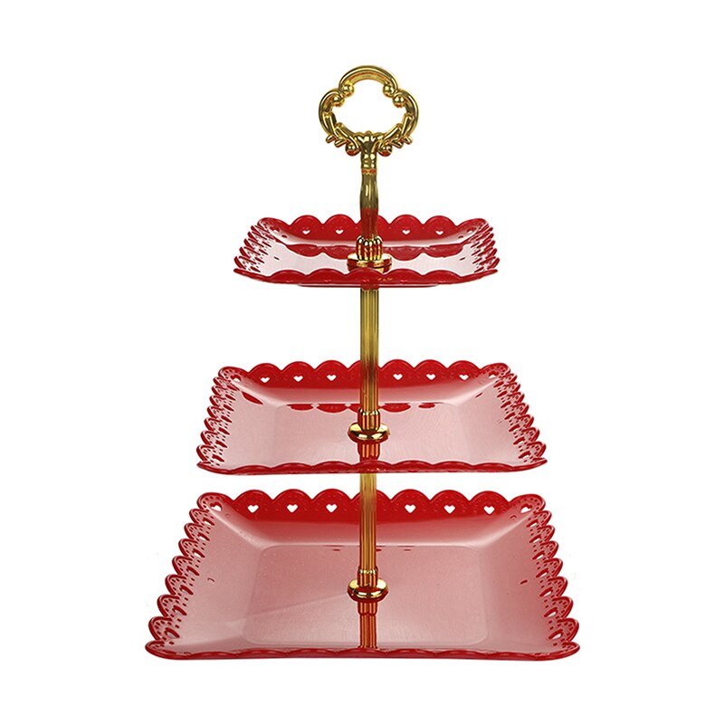 3 Tier Cake Stand Afternoon Tea Wedding Plates Party Tableware Bakeware Plastic Tray Display Rack Cake Decorating Tools: red