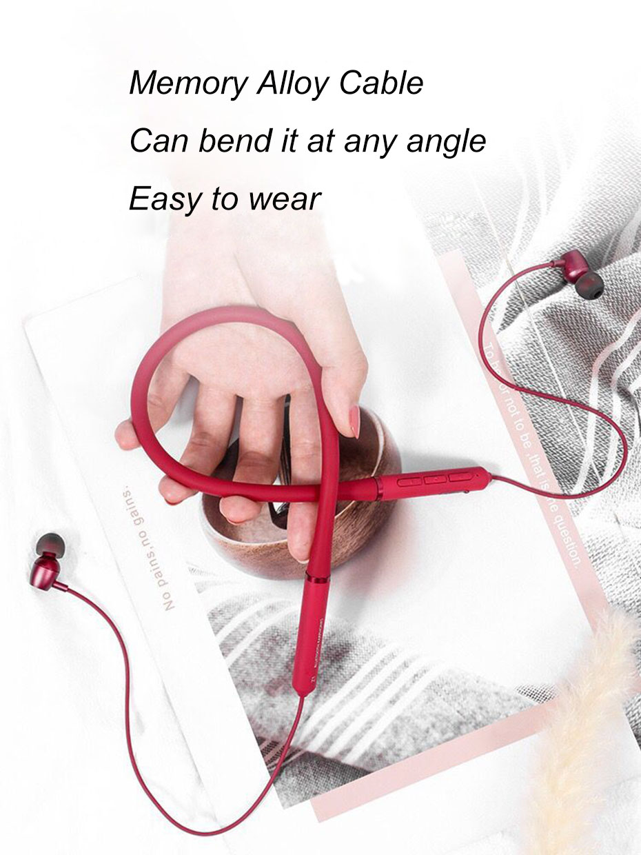 Auriculares inalámbricos 003 con Bluetooth, cascos magnéticos con banda para el cuello, resistentes al agua, deportivos, HiFi, con cancelación de ruido y reproductor de MP3: Rose red