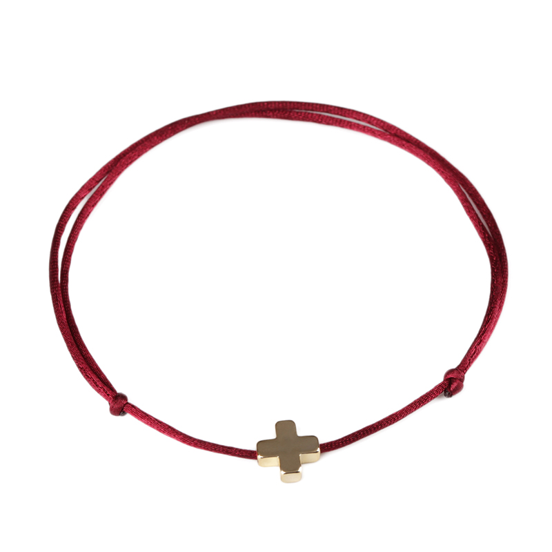 KEJIALAI prosty krzyż bransoletka sznurkowa regulowana plecionka Lucky Macrame bransoletki z rzemykami dla kobiet mężczyzn dzieci ręcznie robiona biżuteria: Dark Red / Silver Cross