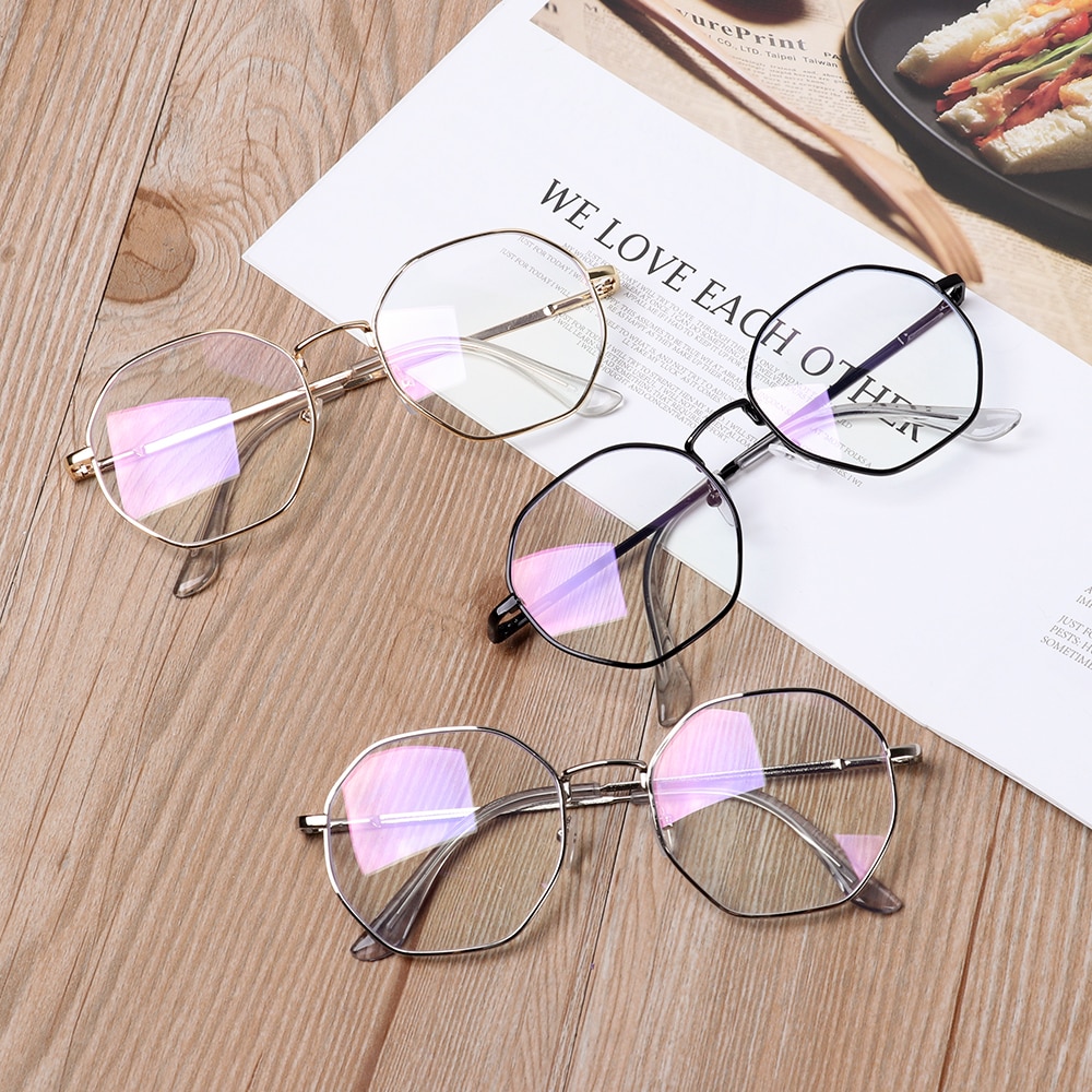 Women Men Metal Vintage Polygon Glasses Oversized Glasses Frame Optical Eyeglass Frame Spectacles Reading Glasses