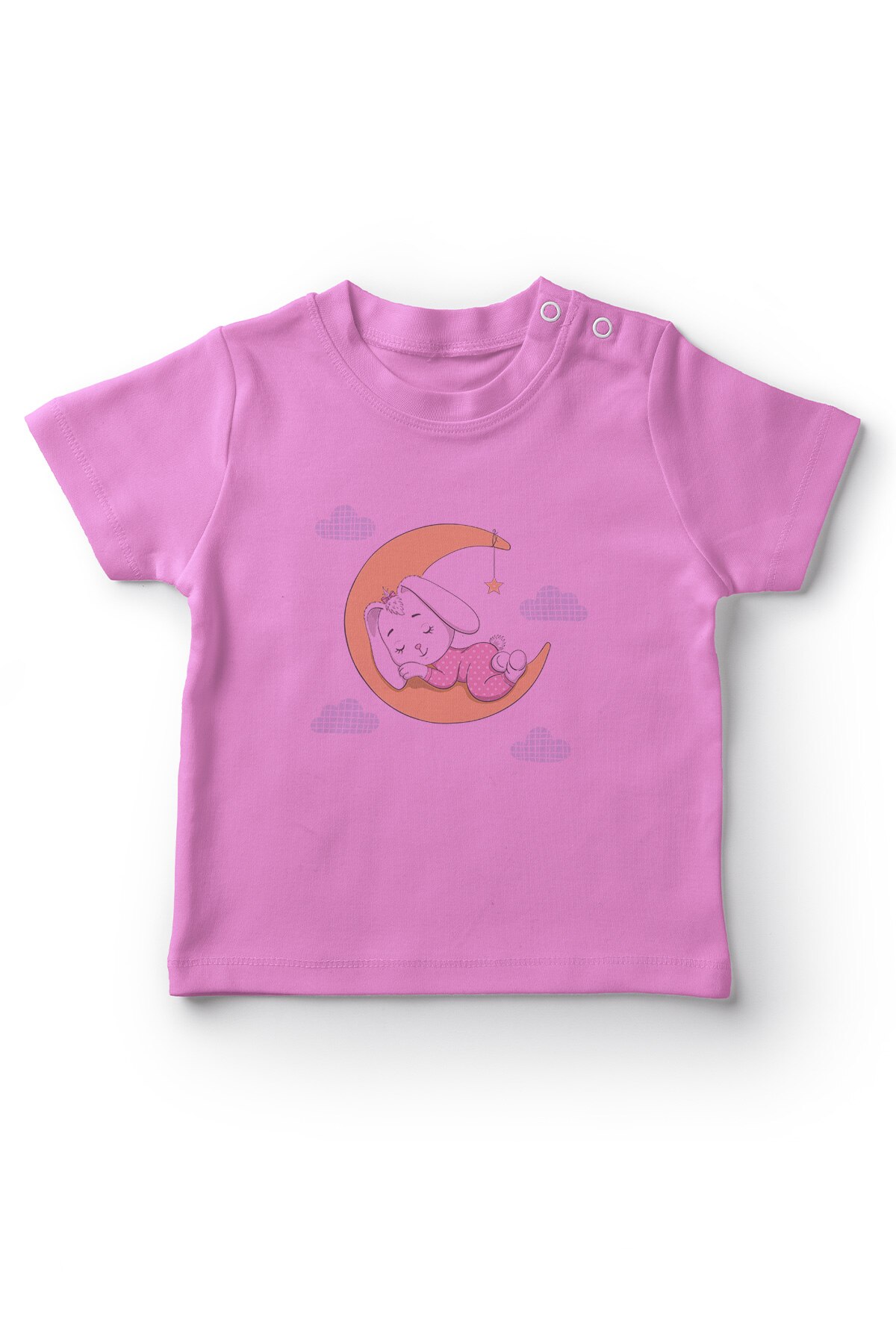 Angemie Baby Slapen Konijn Op De Maan Baby Meisje T-shirt Roze