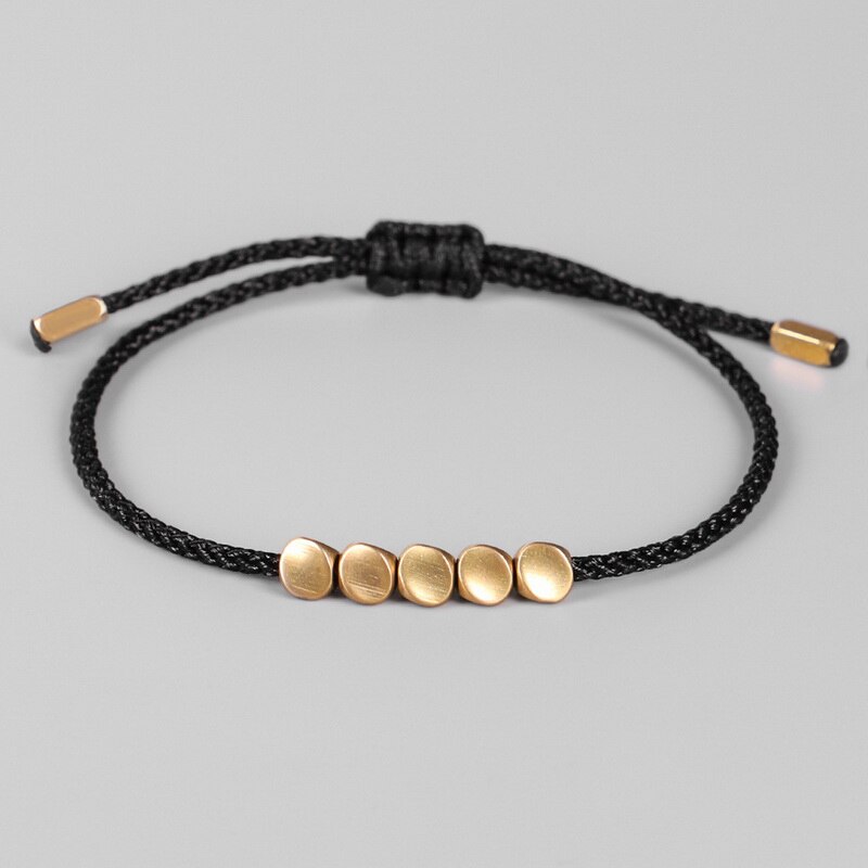 Bracelet porte-bonheur en fil de coton tressé bouddhiste fait à la main, amulette sculptée avec perles en cuivre pour hommes et femmes