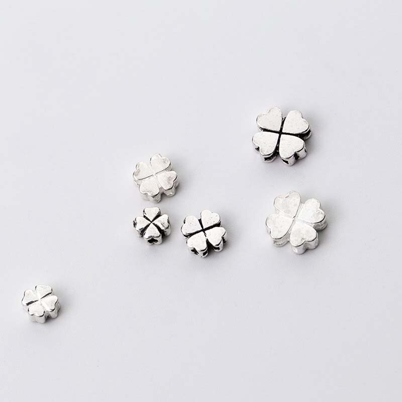 925 prata esterlina bonito trevo espaçador grânulos 5mm 6mm 8mm decoração artesanato prata charme contas diy jóias fazendo pulseiras
